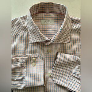 Eton - all cotton Orange/ blue checkered dress shirt Size 41 (16”neck)